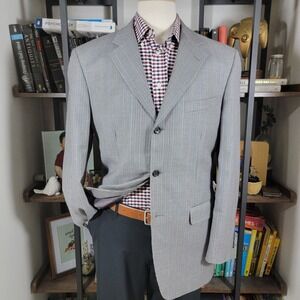 Jones New York Men's Sport Coat Three Button Gray Houndstooth Silk Wool Size 40L